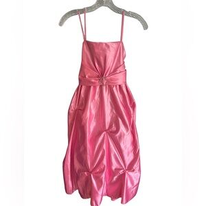 Shanil Pink Satin Formal Princess Kids Dress